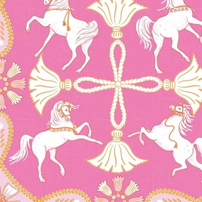 Passementerie- Fancy Prance in Hot Pink, Bubblegum Pink, Gold, Coral and White-large scale 21" repeat