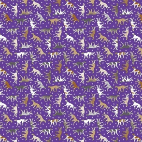 Tiny Trotting feathered Saluki and paw prints - purple