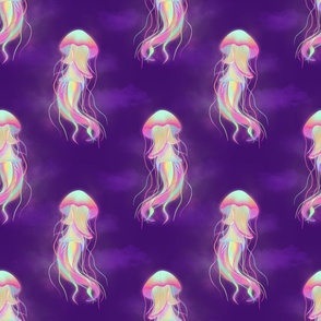 Holographic jellyfish. Holo medusa. Violet background. Smaller.