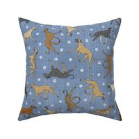 Trotting Sloughi and paw prints - faux denim