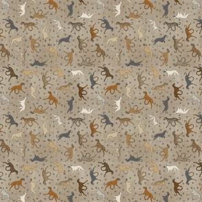 Tiny Trotting Sloughi and paw prints - faux linen