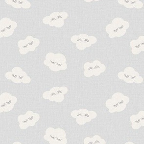 Small Tossed Clouds on Silver Gray Linen Look