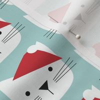 Christmas Cats with Red Santa Hats on Mint Green