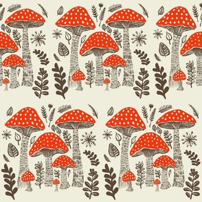Mushroom Illustrations With Red Caps on Beige