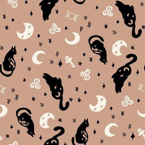 Magic cats stars and moons black brown natural white by Jac Slade