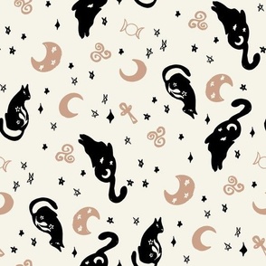 Magic cats stars and moons black natural brown by Jac Slade