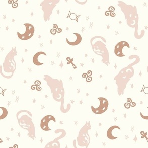 Magic cats stars and moons ivory blush brown by Jac Slade
