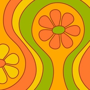 Large Scale Groovy 60s Flower Pattern - Yellow Orange