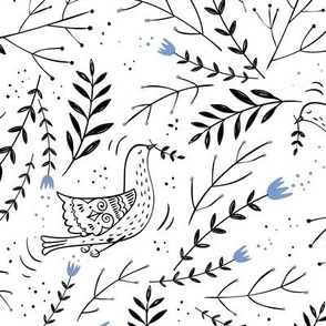 Scandinavian Peace Doves in Wedgewood Blue and Black on White