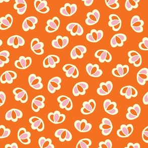 Simple Allover Buttercup Motif in Pink on Orange background