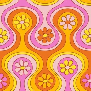 Groovy 60s Flower Pattern - Pink Orange Yellow