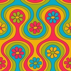 Groovy 60s Flower Pattern - Primary Colors