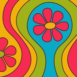Groovy 60s Flower Pattern - Primary Colors (Large Scale)