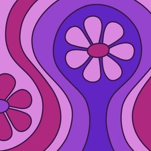 Groovy 60s Flower Pattern - Purple Color Palette (Large Scale)