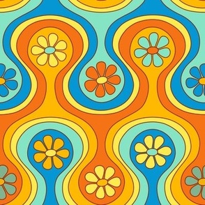 Groovy 60s Flower Pattern - Retro Beachy Colors
