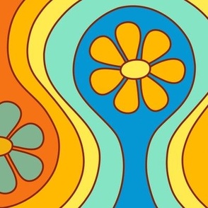 Groovy 60s Flower Pattern - Retro Beachy Colors (Large Scale)