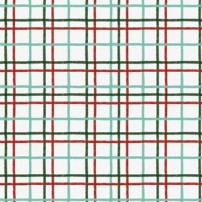 Red Green and White Watercolor Christmas Gingham Plaid - hand drawn