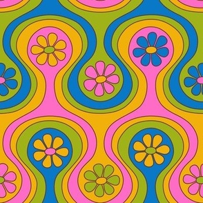 Groovy 60s Flower Pattern - Playful Bright Color Palette