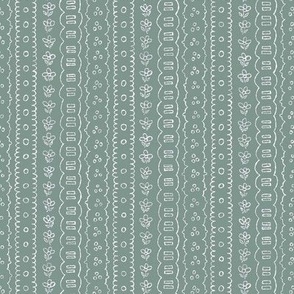 Small scale faux Passementarie broderie anglaise ribbons with eyelets for sweet patchwork and craft projects, pet accessories,  bed linen, table cloths, kids apparel, baby clothes, regency style pastoral clothes in cool calm sage green
