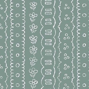 Jumbo/large scale sage green faux Passementarie broderie anglaise ribbons with eyelets for sweet bed linen, table cloths, kids apparel, baby clothes, regency style 
