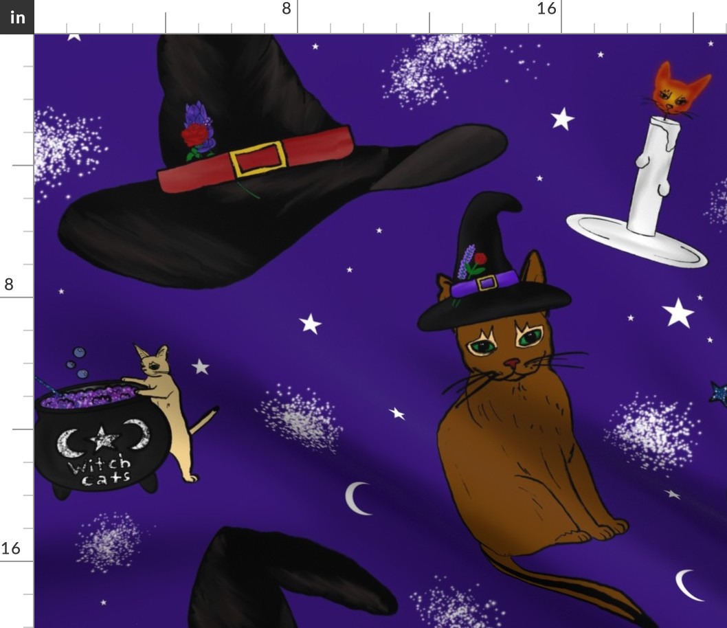  Witch Cats Witch Hat in Dark Purple