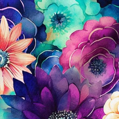 Close up watercolor flowers- Large
