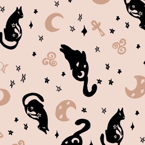 Magic cats stars and moons black brown blush Jumbo  Scale by Jac Slade