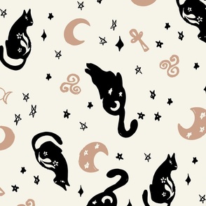 Magic cats stars and moons black natural brown Jumbo  Scale by Jac Slade