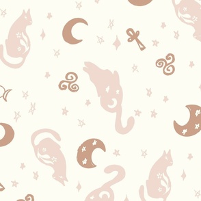 Magic cats stars and moons ivory blush brown Jumbo  Scale by Jac Slade