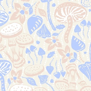 Magic mushrooms Rustic Retro Woodland Mushrooms beige blush  blue by Jac Slade