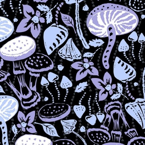 Dark Magic mushrooms Rustic Retro Woodland Mushrooms  black blue by Jac Slade