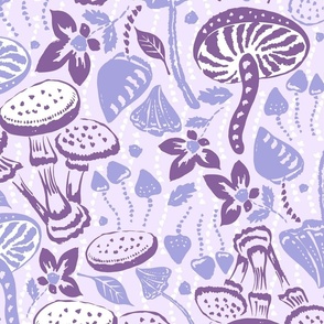 Magic mushroom Rustic Woods Mushrooms lilac purple plum by Jumbo Jac Slade