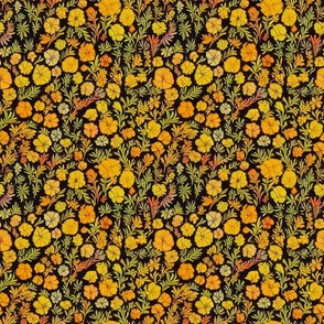 Ditsy Yellow Orange and Green Floral Flowers