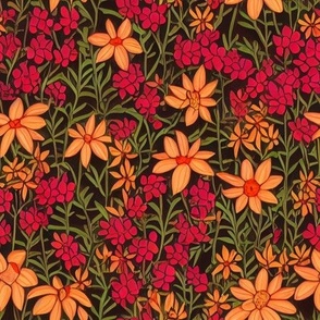 Ditsy Orange and Pink Flowers