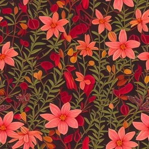 Ditsy Pink and Red Flowers