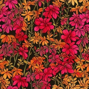 Ditsy Pink Orange and Yellow Flowers