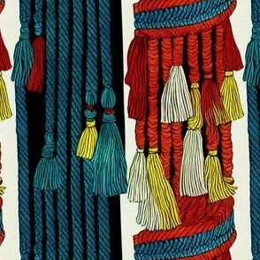 Tassels and Trims line drawing Orange and Teal