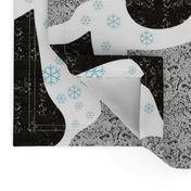 Christmas Stocking Vintage Black and Grey Lace with Blue Snowflakes Easy DIY Cut and Sew Project