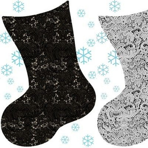 Christmas Stocking Vintage Black and Grey Lace with Blue Snowflakes Easy DIY Cut and Sew Project