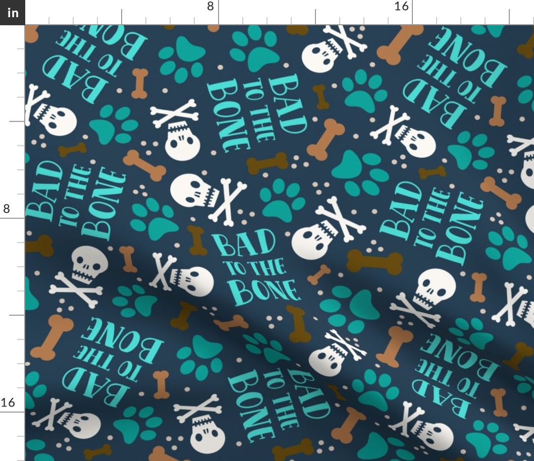 Large Scale Bad To The Bone Dog Paw Prints and Skulls on Navy