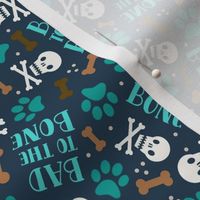 Small-Medium Scale Bad To The Bone Dog Paw Prints and Skulls on Navy