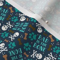 Small Scale Bad To The Bone Dog Paw Prints and Skulls on Navy