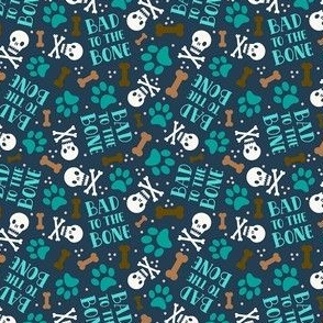 Small Scale Bad To The Bone Dog Paw Prints and Skulls on Navy