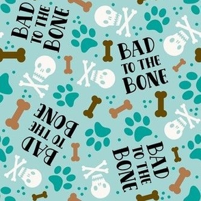 Medium Scale Bad To The Bone Dog Paw Prints and Skulls on Aqua