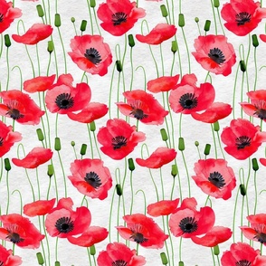 10"  Watercolor Red Abstract Painted Poppies Wildflowers Meadow  1