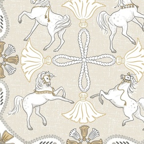 passementerie-Fancy Prance in Pewter and Antique Gold -large 21" repeat