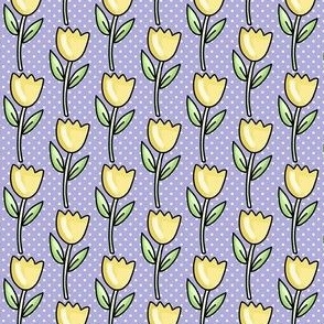 Small Scale Yellow Spring Tulip Flowers and Polkadots on Lavender