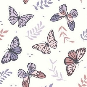 pink and purple butterflies on cream