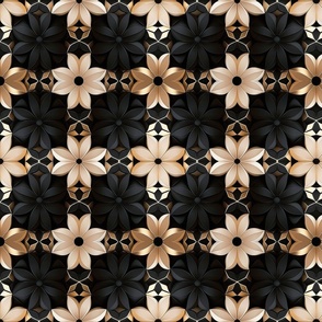 silky daisies- checkerboard, black
