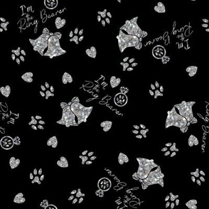 Pawprint I'm the ring bearer faux silver sparkle on black